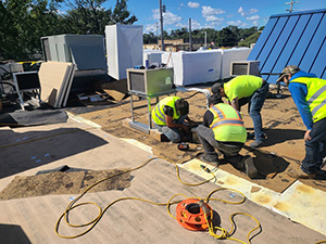 Expert team working to repair a roof